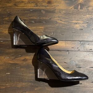 Katy Perry-Elegant Black Women's Shoes with Clear Wedge Heel